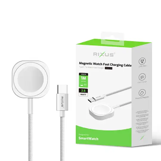 Rixus RXUC19 – Câble de charge rapide magnétique pour montre 1 m Blanc