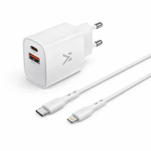 M - Kit chargeur secteur 20W USB-C + USB-A avec câble Lightning 1m Blanc