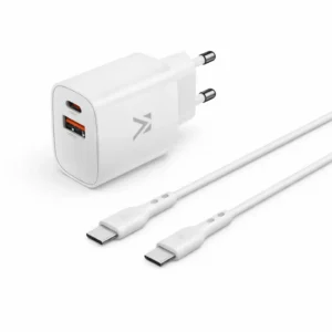 M - Kit chargeur secteur 20W USB-C + USB-A avec câble USB-C 1m Blanc