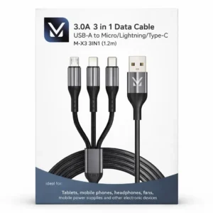 M - Câble 3 en 1 USB-A vers Micro USB Lightning USB-C 1.2m