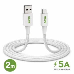 Wave - Câble USB-A vers USB-C Nylon 2 m 5A Blanc