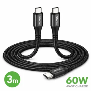 RIXUS - Câble USB-C vers USB-C Nylon Force Series 3 m 60W Noir