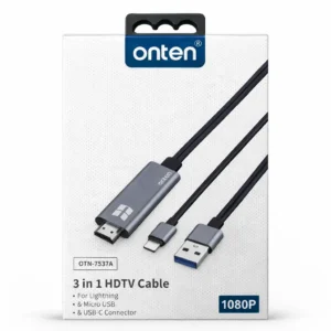 Onten - Câble HDMI 3 en 1 Lightning Micro USB USB-C 1080P